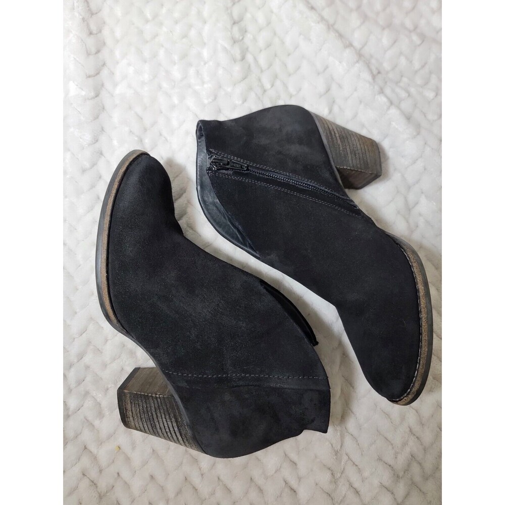 Paul Green Boots Womens 6/ 8.5 Delgado Black Burnished Suede Block Heel Bootie